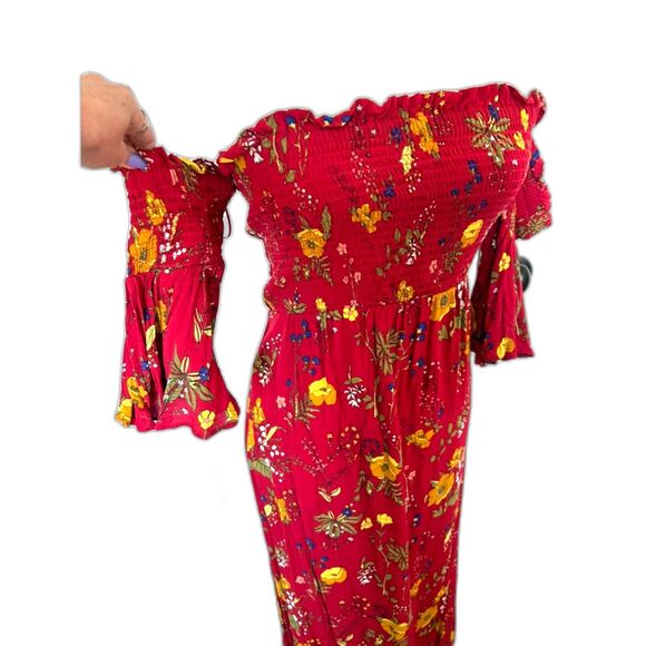 EXPRESS Floral Off The Shoulder Smocked Side Slit Bohemian Maxi Dress Size S - Picture 5 of 13